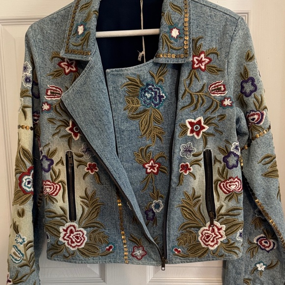 ARATTA NWT SMALL Embroidered Floral Denim Jacket - Blue - Picture 5 of 5